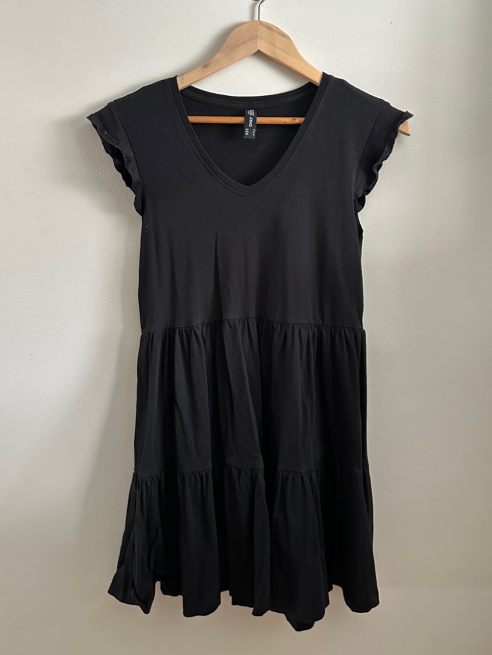Only Black V-Neck Tiered Mini Dress